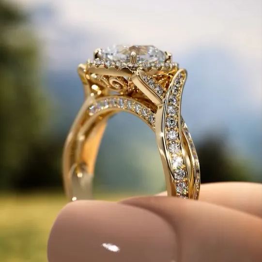 Classic collection-level surround gemstone ring