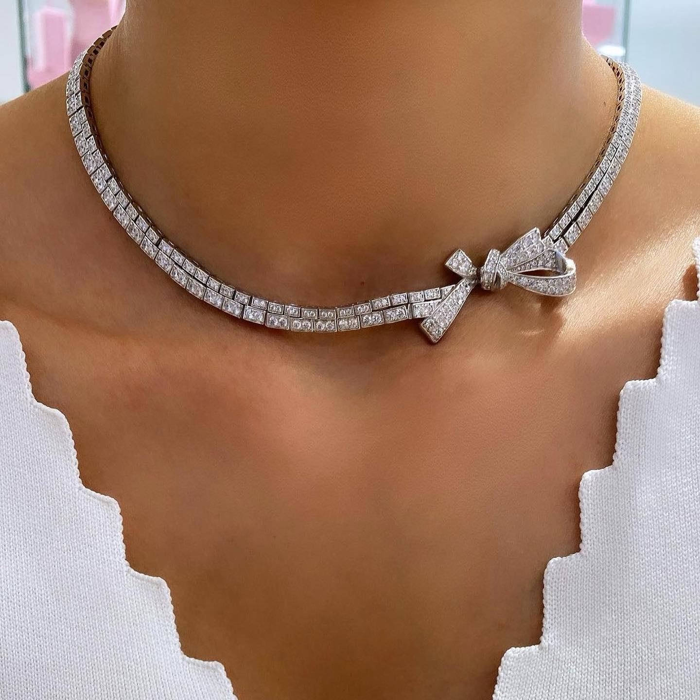 [Copy]Heart-shaped three-point design inlaid necklace