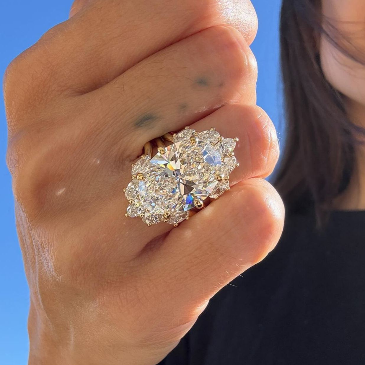 Modern Cluster 4.5 Carat Oval Engagement Ring