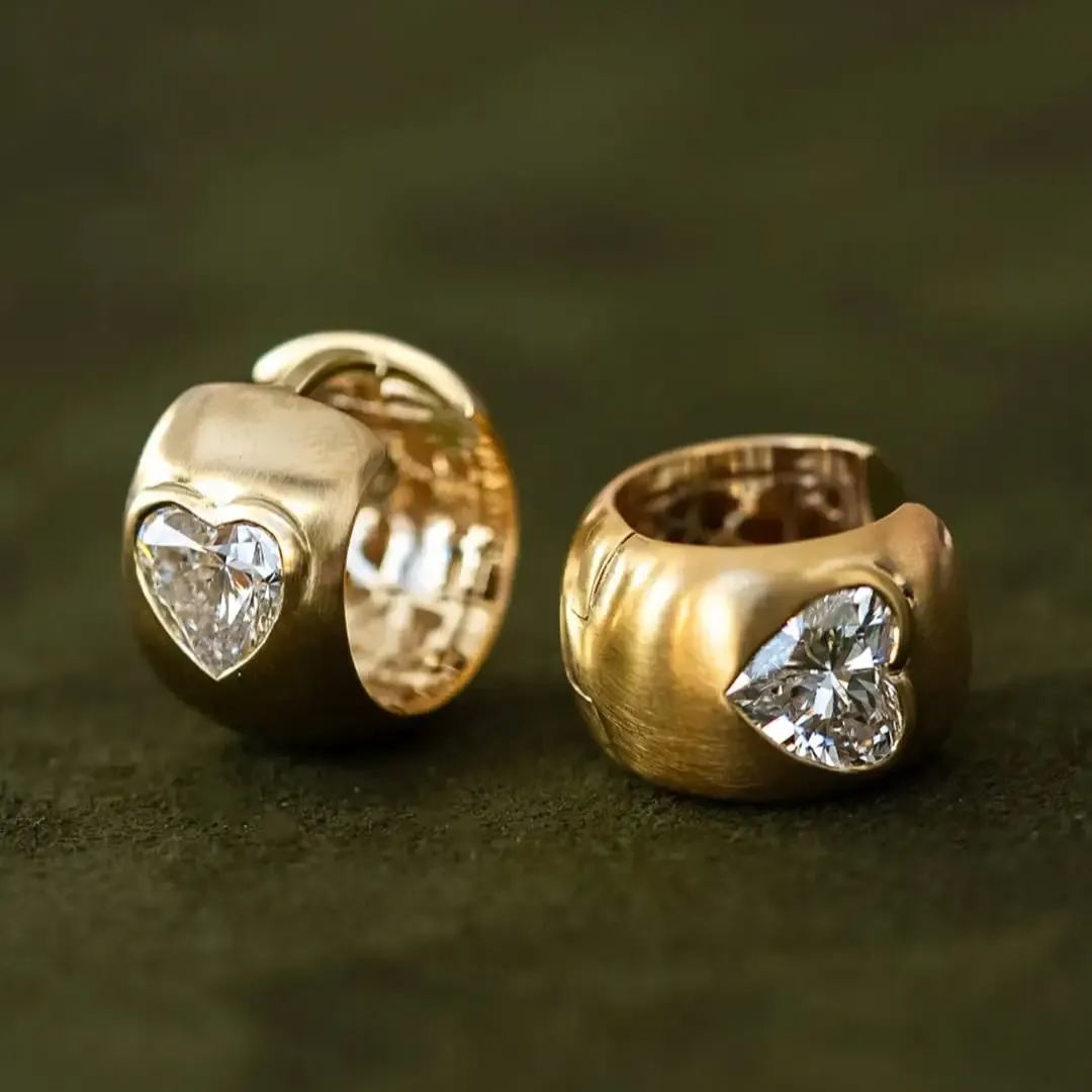 4ctw Bezel-setting Heart Cut Chunky Hoop Huggie Earrings