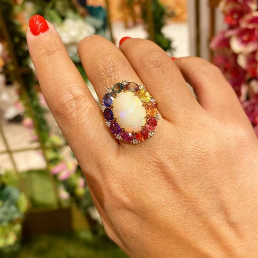 "Celestial Aurora" Moonstone & Multigem Ring