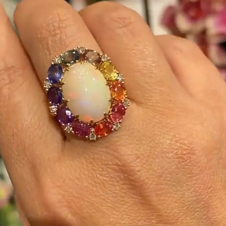 "Celestial Aurora" Moonstone & Multigem Ring