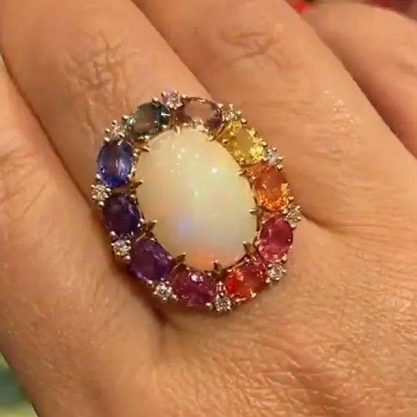 "Celestial Aurora" Moonstone & Multigem Ring