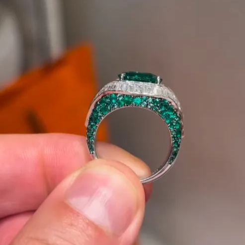 [Copy]5ct Princess Cut White Sapphire Yellow Gold Handmade Men's Ring