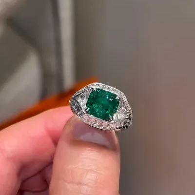 [Copy]5ct Princess Cut White Sapphire Yellow Gold Handmade Men's Ring