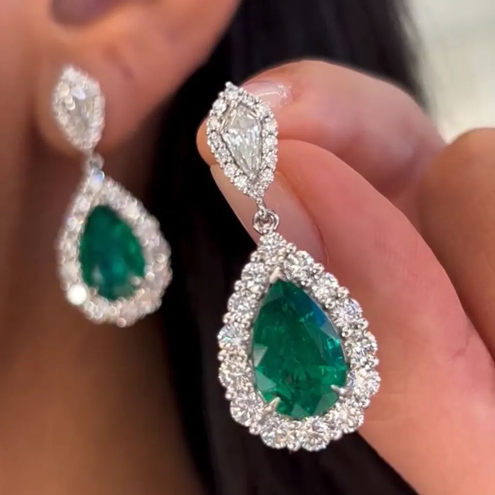 [Copy]"Art Deco Rhapsody" Baguette Emerald & Diamond Earrings