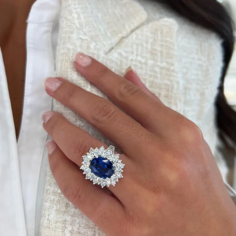 Celestial Blue Oval Sapphire and Diamond Cocktail Ring