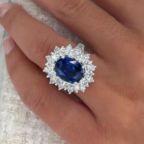 Celestial Blue Oval Sapphire and Diamond Cocktail Ring