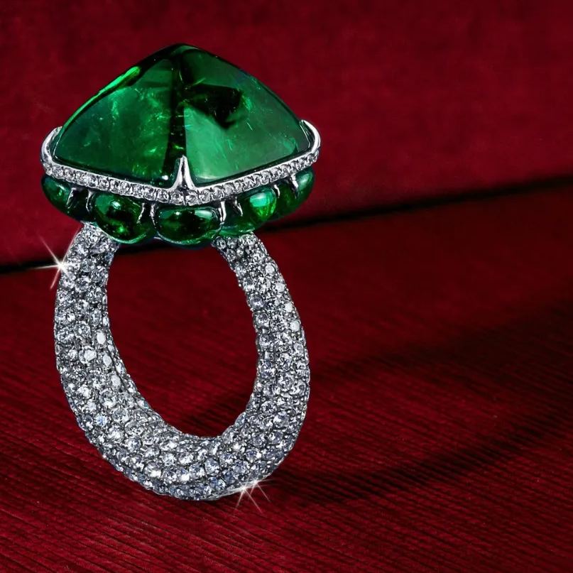 Emerald Symphony Emerald Diamond Halo Ring