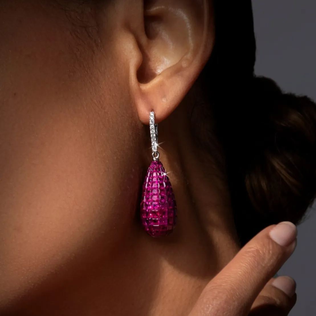 Royal Amethyst Teardrop Earrings with Diamond Halo