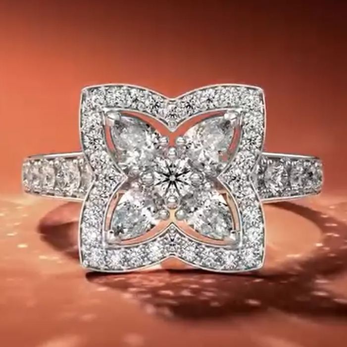 Floral Radiance Diamond Halo Engagement Ring