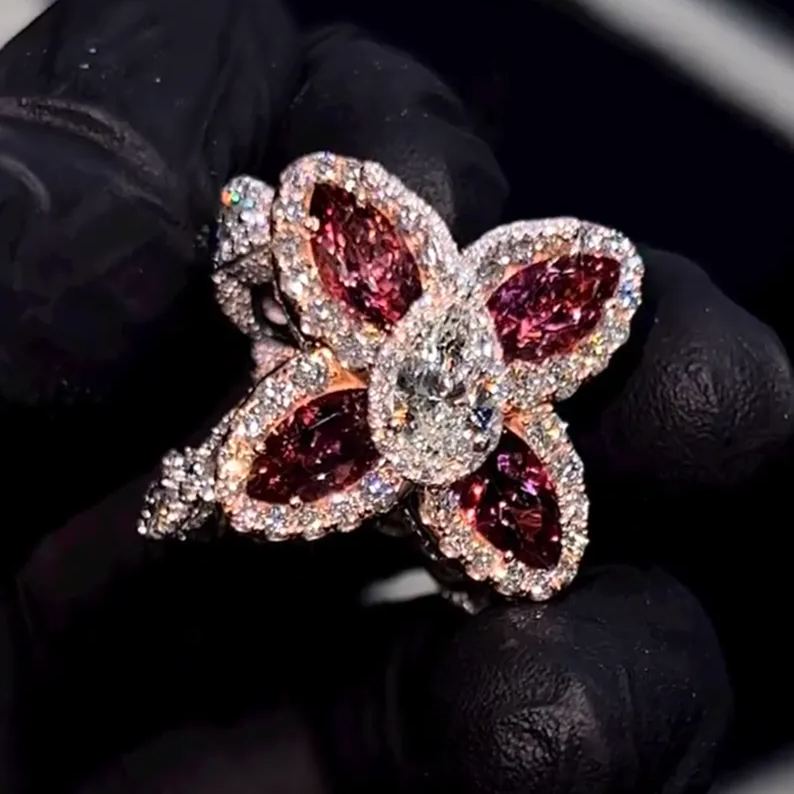 Victorian 3.6ct Marquise Cut Ruby Ensemble Ring