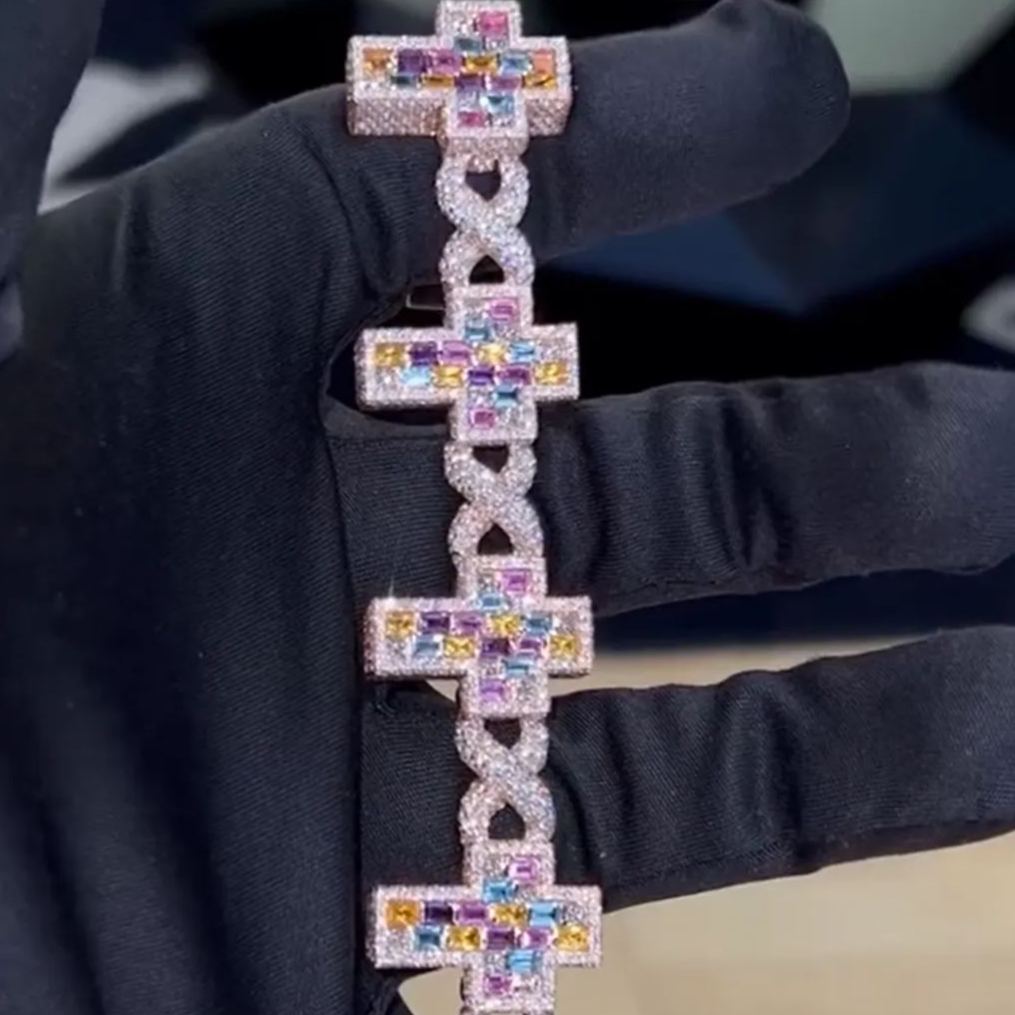Divine Spectrum Colored Gemstone & Diamond Cross Bracelet