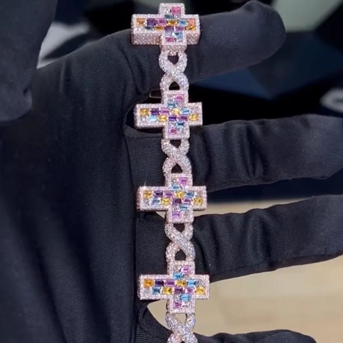 Divine Spectrum Colored Gemstone & Diamond Cross Bracelet
