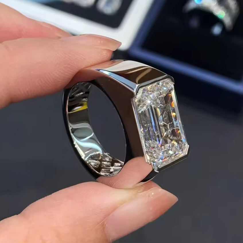 [Copy]Men's Solid 925 Sterling Silver Iced Hip Hop Baguette  Pinky Cross Ring