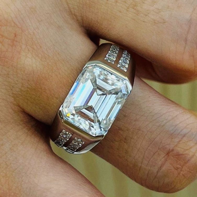 [Copy][Copy]Men's Solid 925 Sterling Silver Iced Hip Hop Baguette  Pinky Cross Ring