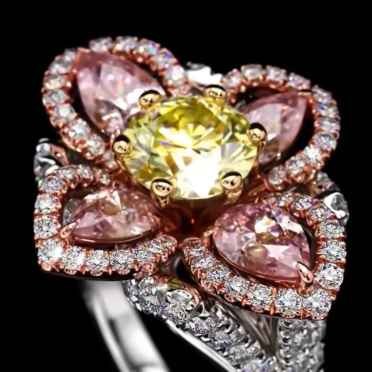 Opulent Art Deco 5ct Round Cut Yellow Sapphire (Engagement) Ring - Royal Blossom