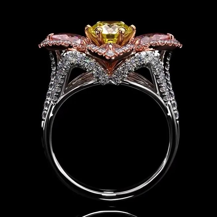 Opulent Art Deco 5ct Round Cut Yellow Sapphire (Engagement) Ring - Royal Blossom