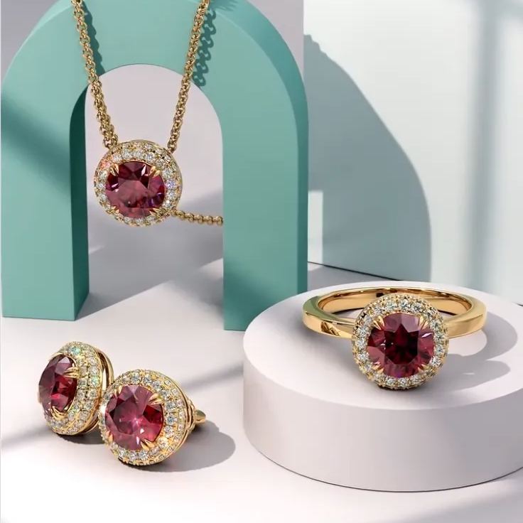 Elegant Victorian 2.5ct Round Cut Ruby (Romantic Dating) Diamond Halo Necklace - Timeless Radiance