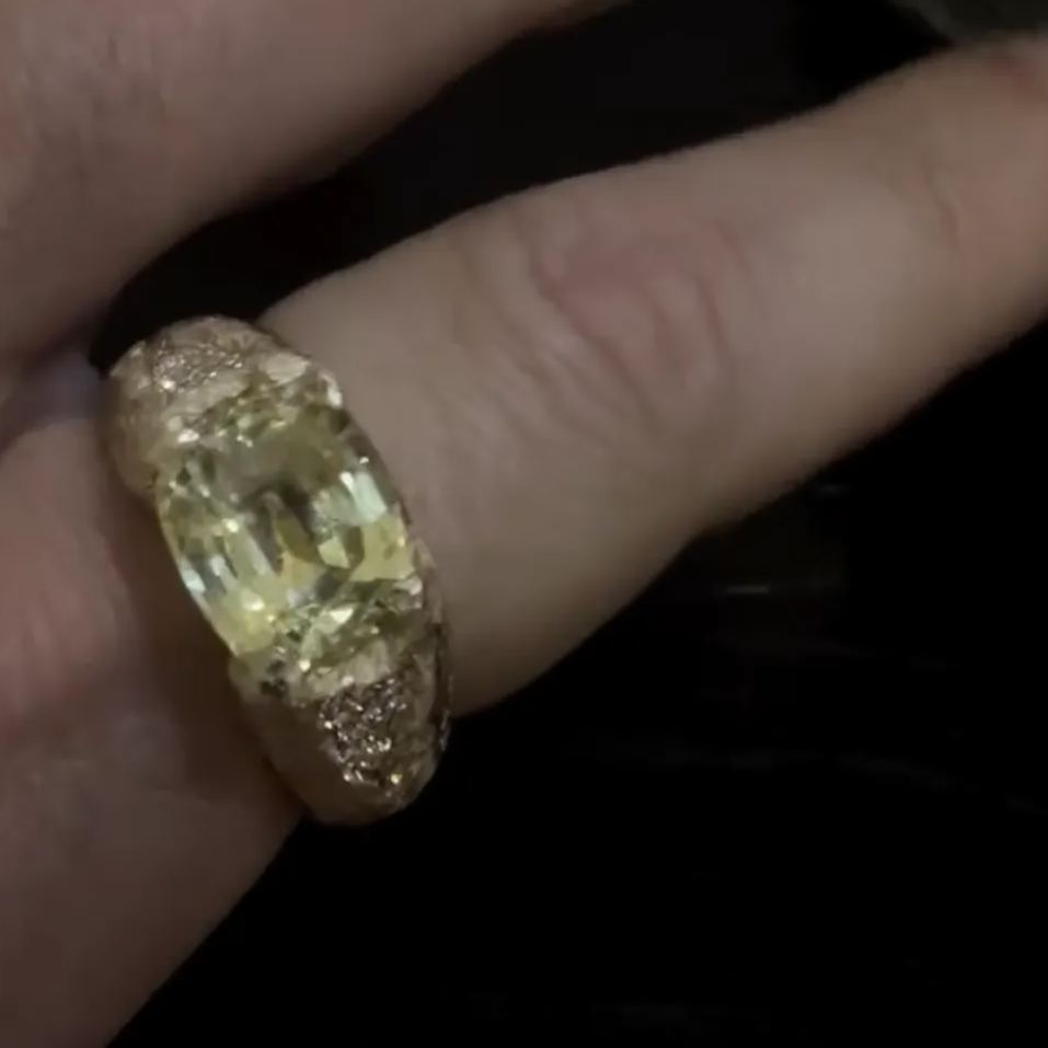 Art Deco 5ct Oval Cut Yellow Sapphire Engagement Ring