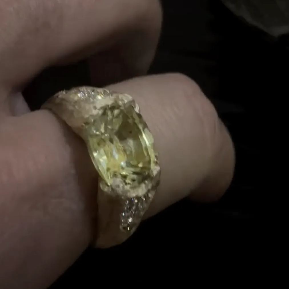 Art Deco 5ct Oval Cut Yellow Sapphire Engagement Ring