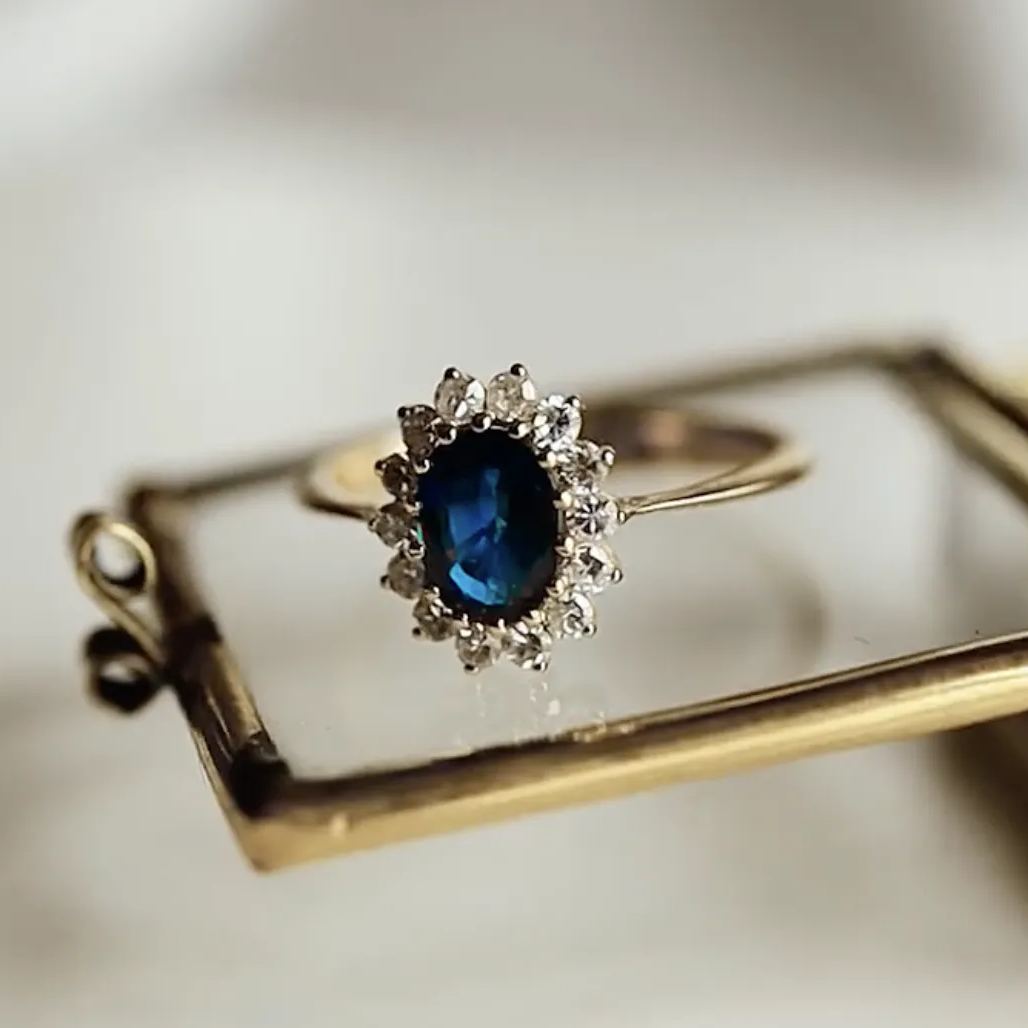 Vintage Luxury 4.2ct Pear Cut Blue Sapphire Engagement Ring