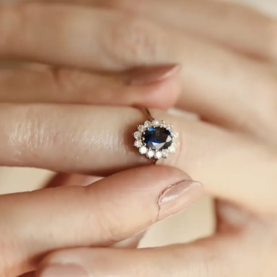 Vintage Luxury 4.2ct Pear Cut Blue Sapphire Engagement Ring