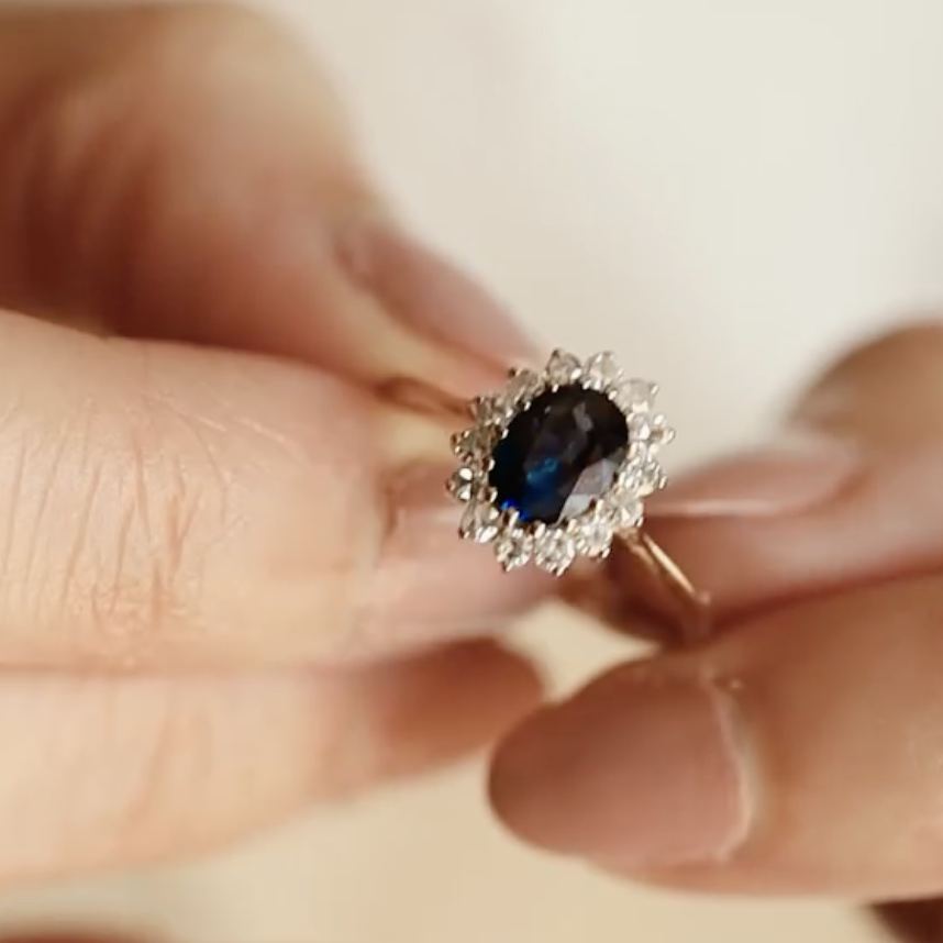 Vintage Luxury 4.2ct Pear Cut Blue Sapphire Engagement Ring