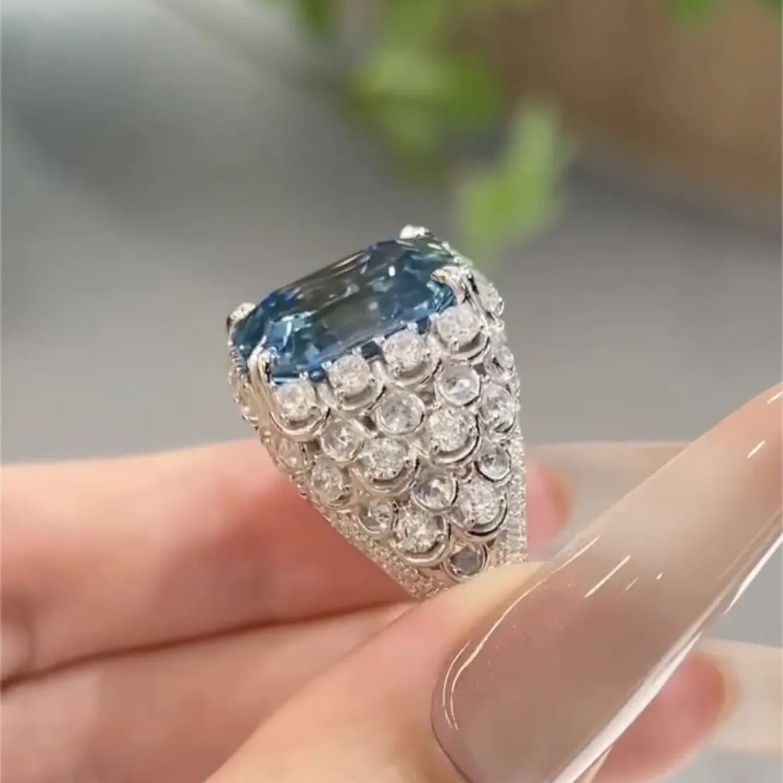 Art Deco 3.6ct Princess Cut Sapphire Engagement Ring