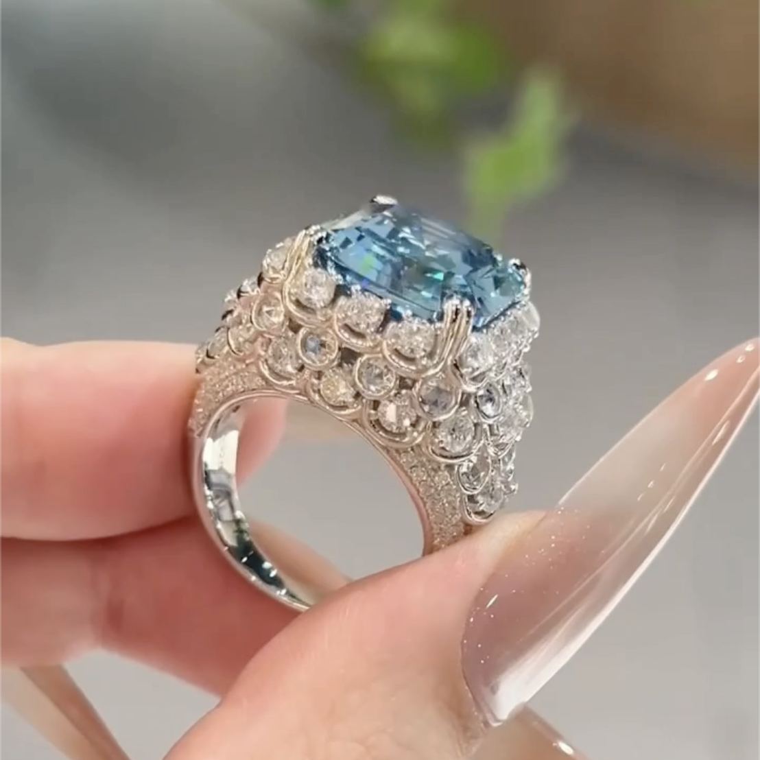 Art Deco 3.6ct Princess Cut Sapphire Engagement Ring