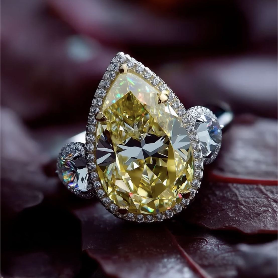 Art Deco 3.6ct Pear Cut Yellow Sapphire Engagement Ring