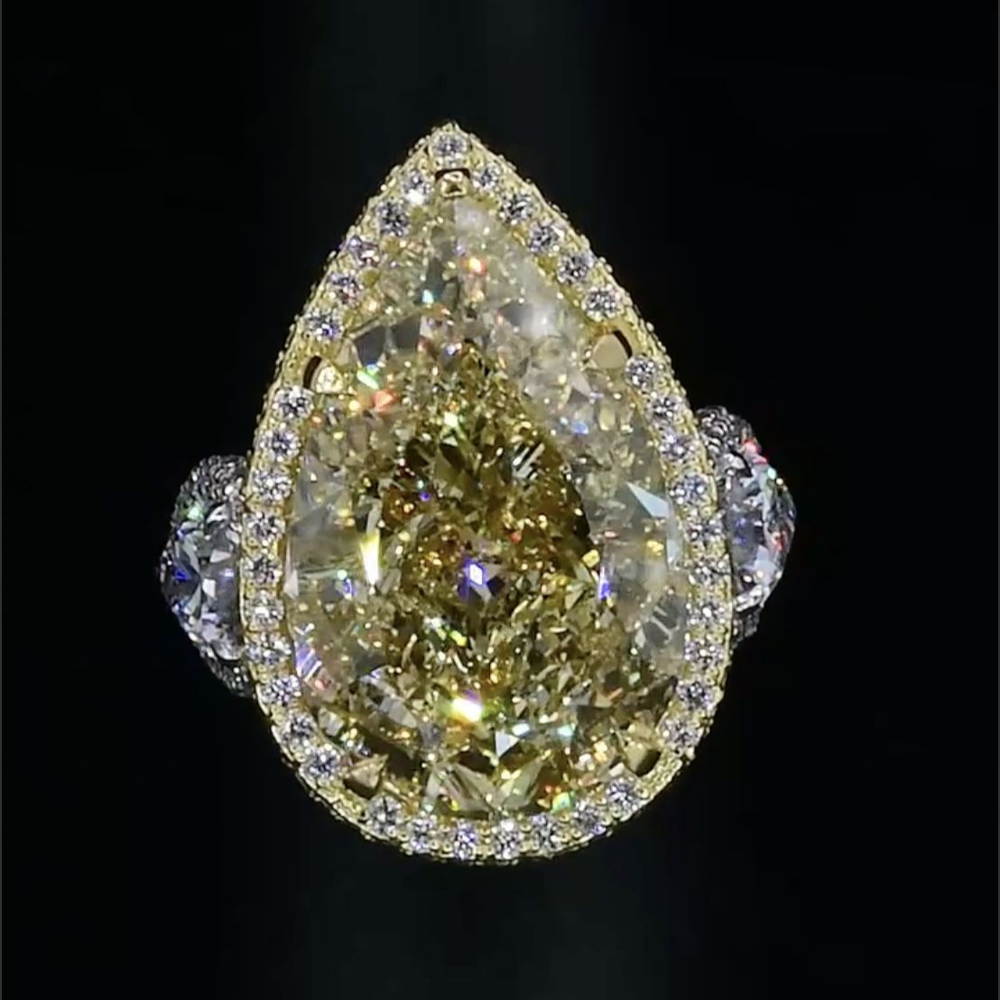 Art Deco 3.6ct Pear Cut Yellow Sapphire Engagement Ring