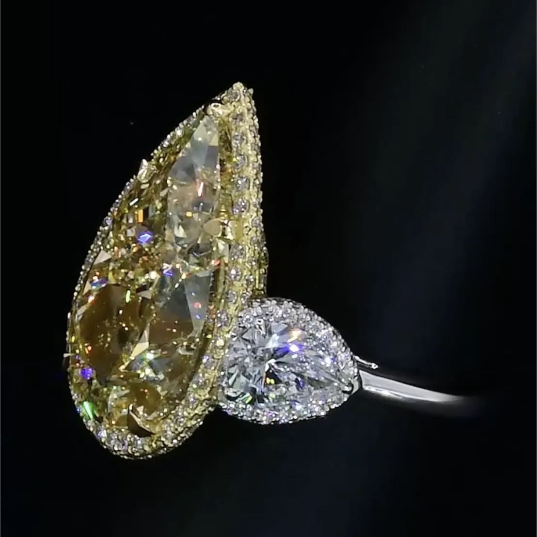 Art Deco 3.6ct Pear Cut Yellow Sapphire Engagement Ring