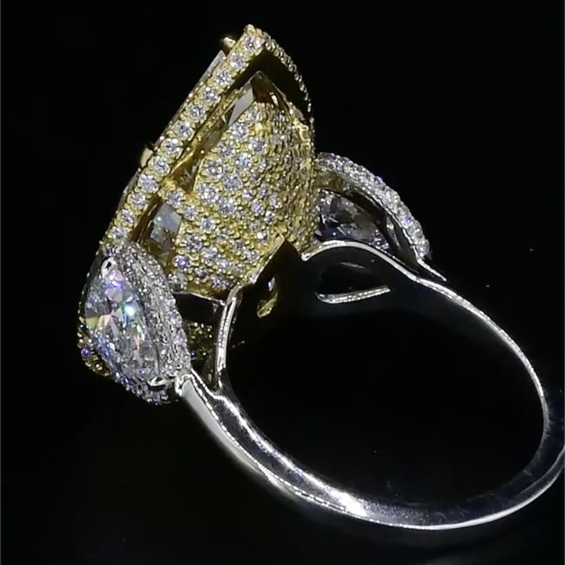 Art Deco 3.6ct Pear Cut Yellow Sapphire Engagement Ring