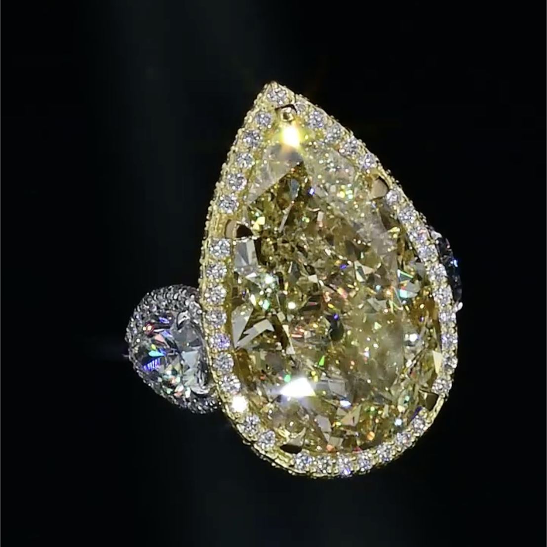 Art Deco 3.6ct Pear Cut Yellow Sapphire Engagement Ring