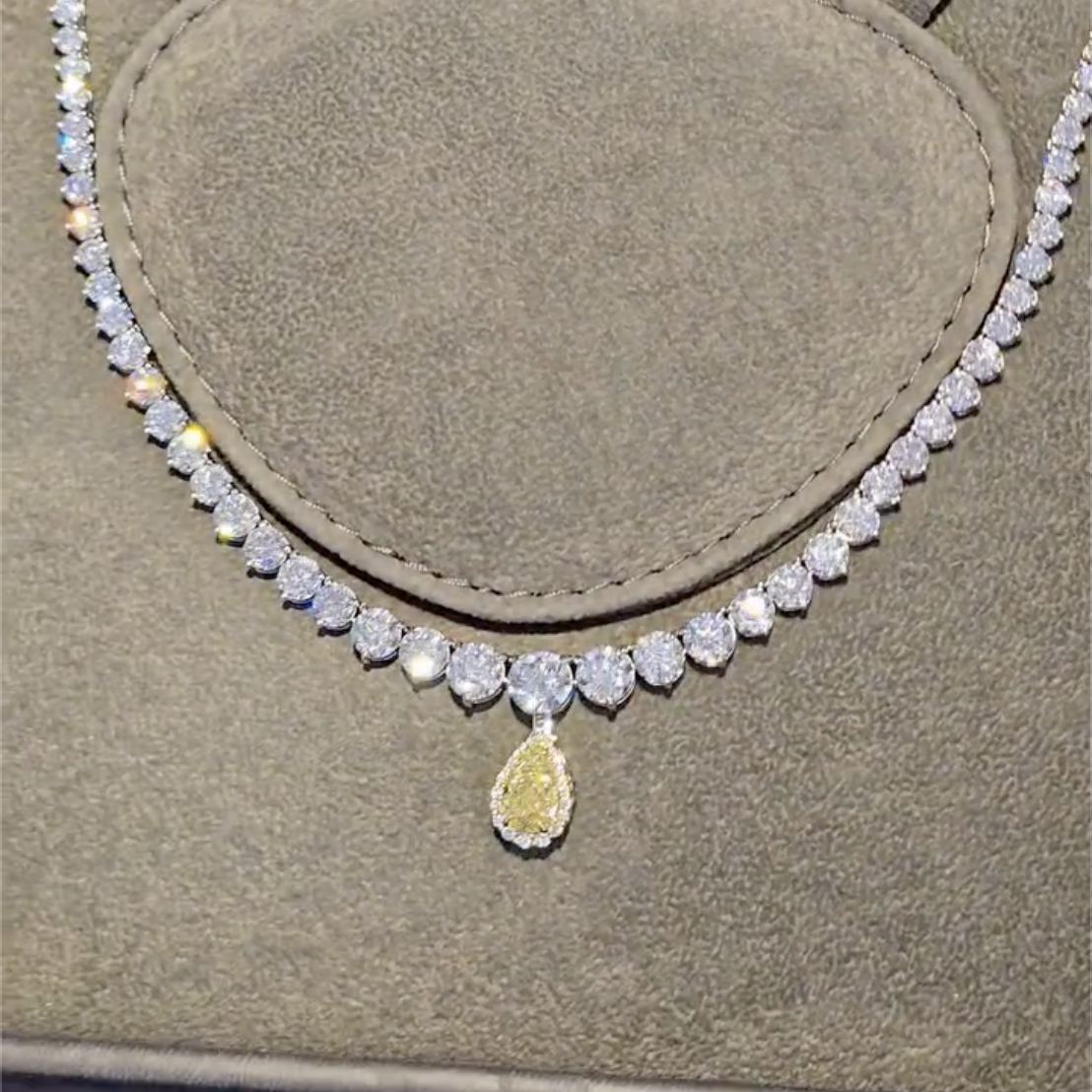 Art Deco 5.2ct Pear Brilliant Cut Yellow Sapphire Tennis Necklace