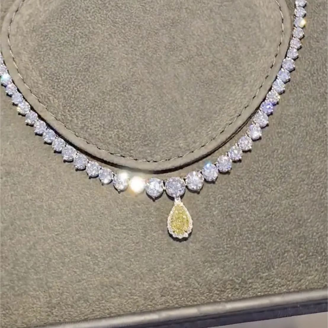 Art Deco 5.2ct Pear Brilliant Cut Yellow Sapphire Tennis Necklace