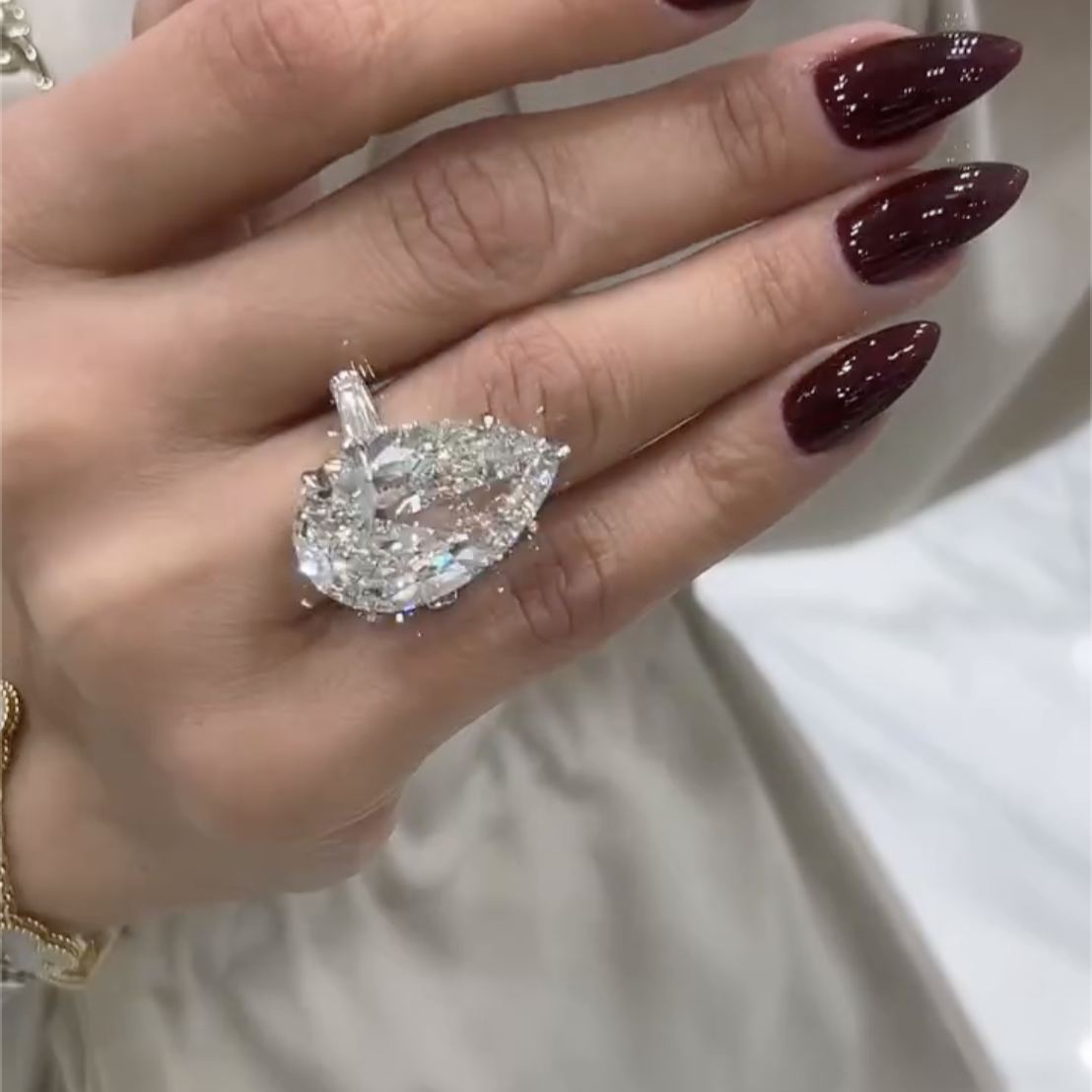 Glamorous 4.5ct Pear Cut White Sapphire Engagement Ring