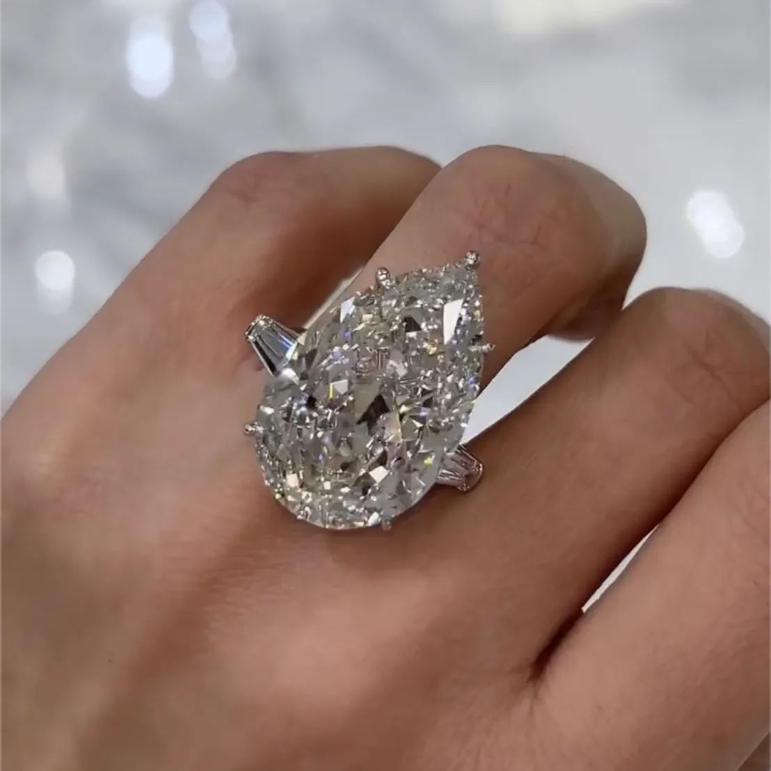 Glamorous 4.5ct Pear Cut White Sapphire Engagement Ring