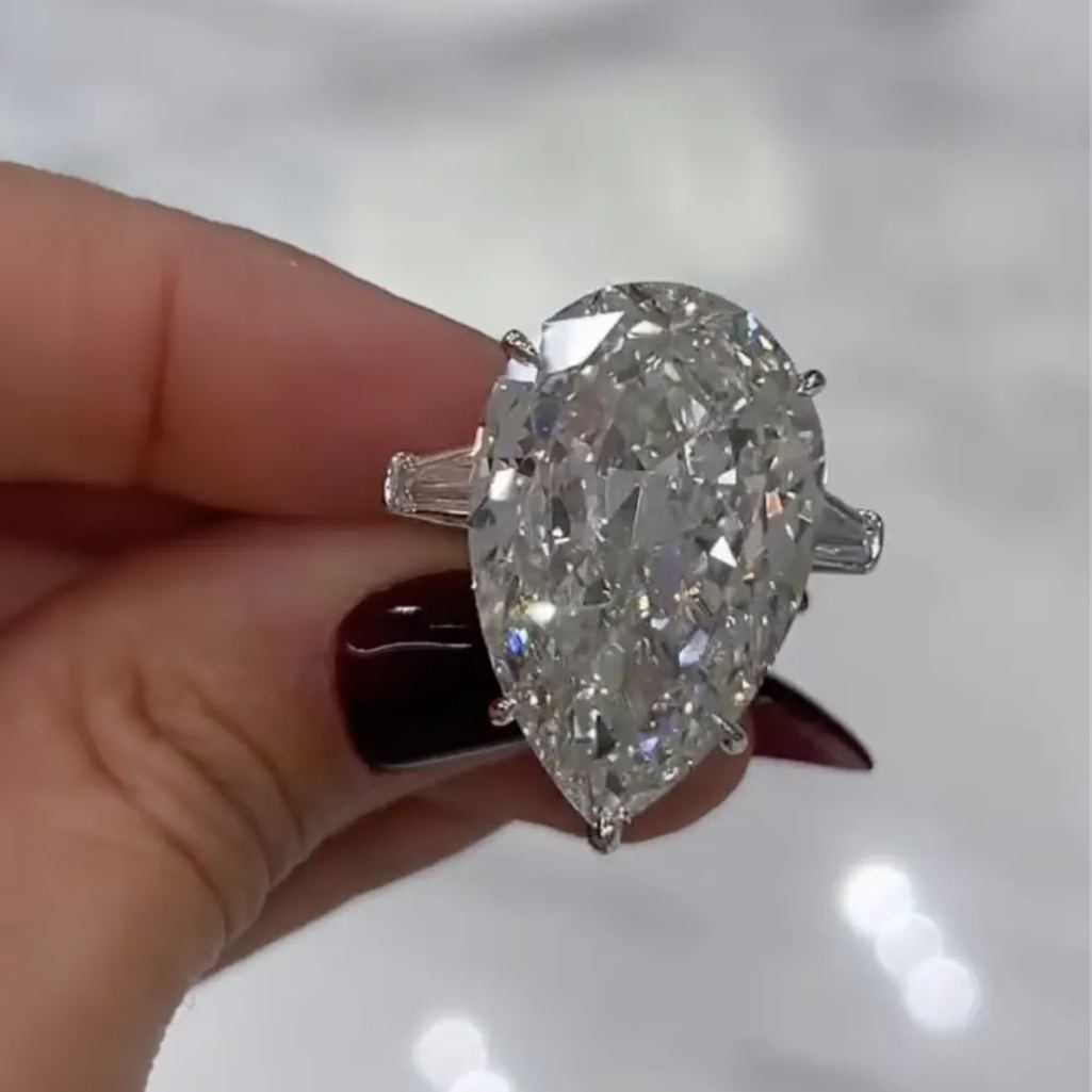 Glamorous 4.5ct Pear Cut White Sapphire Engagement Ring