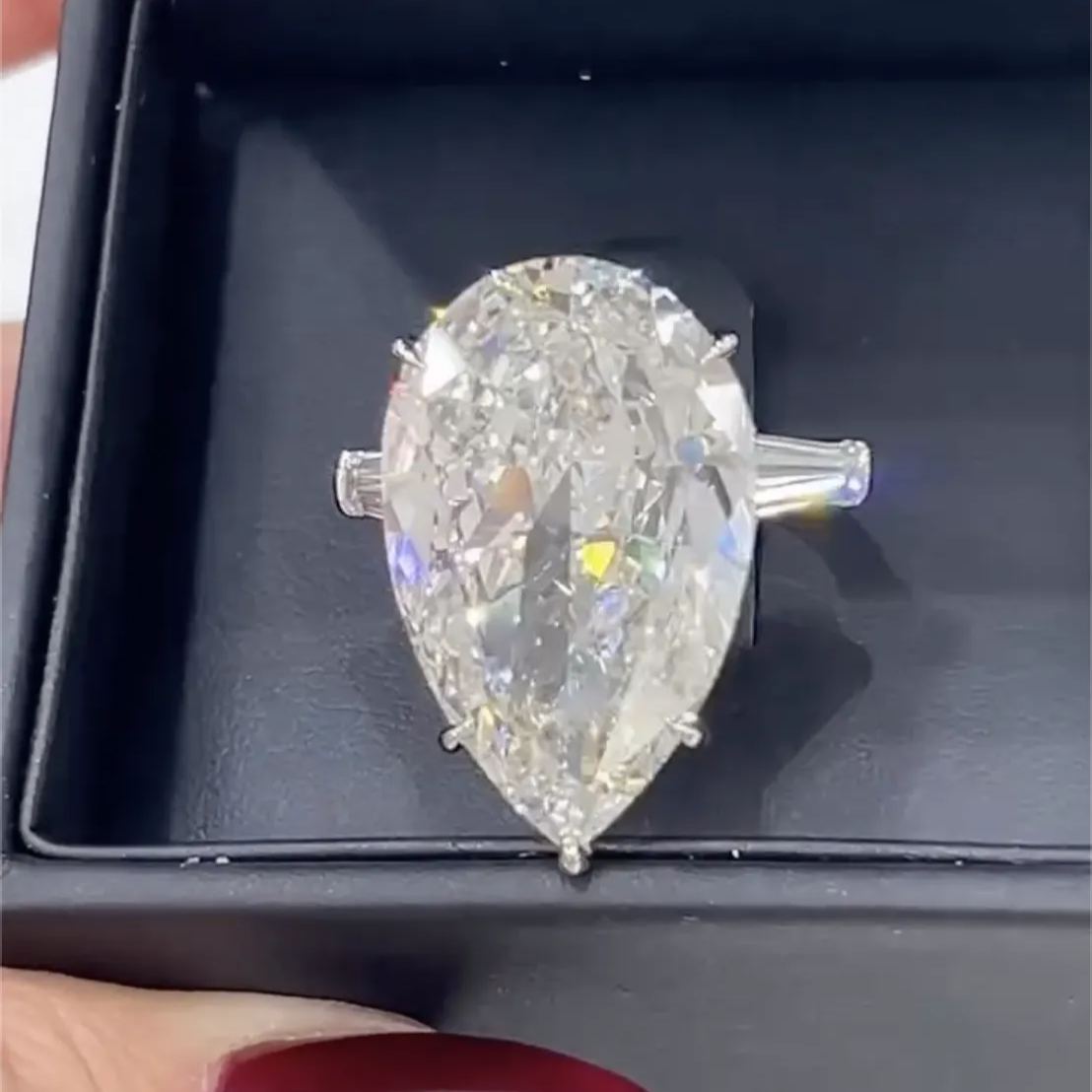 Glamorous 4.5ct Pear Cut White Sapphire Engagement Ring