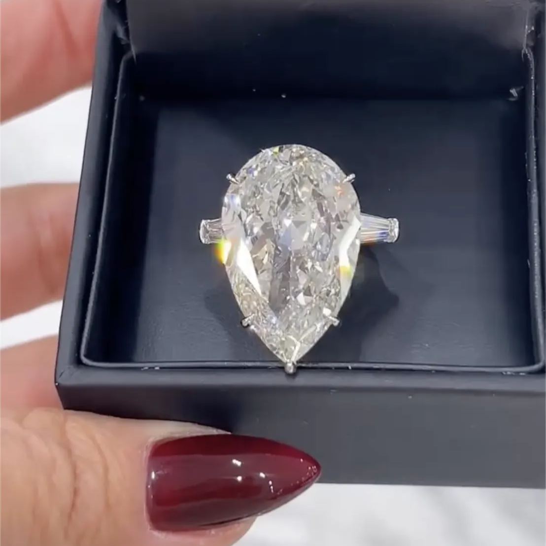 Glamorous 4.5ct Pear Cut White Sapphire Engagement Ring
