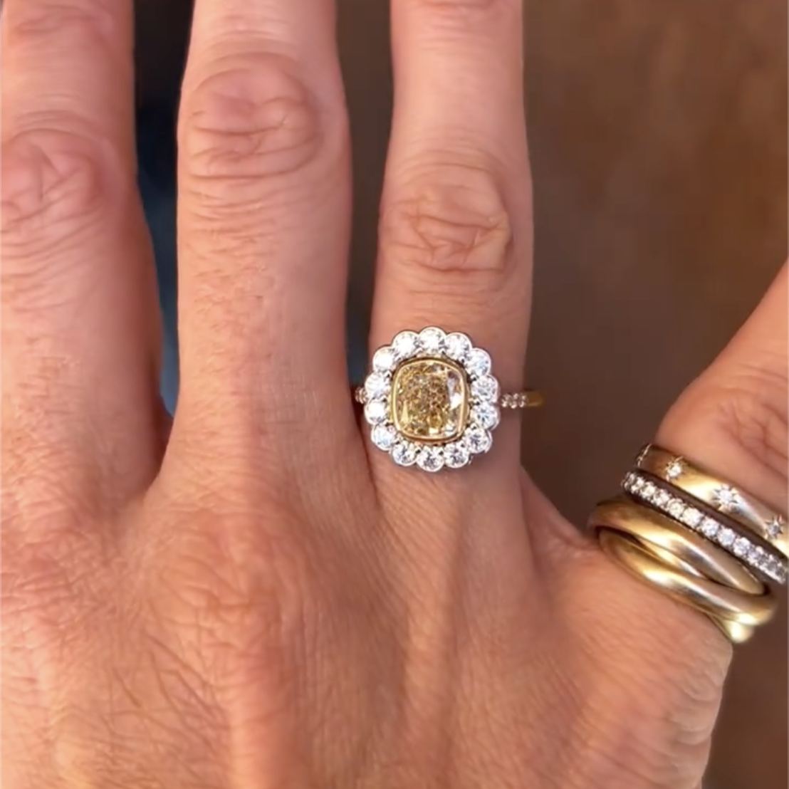 Vintage 3.8ct Cushion Cut Yellow Sapphire  Engagement Ring