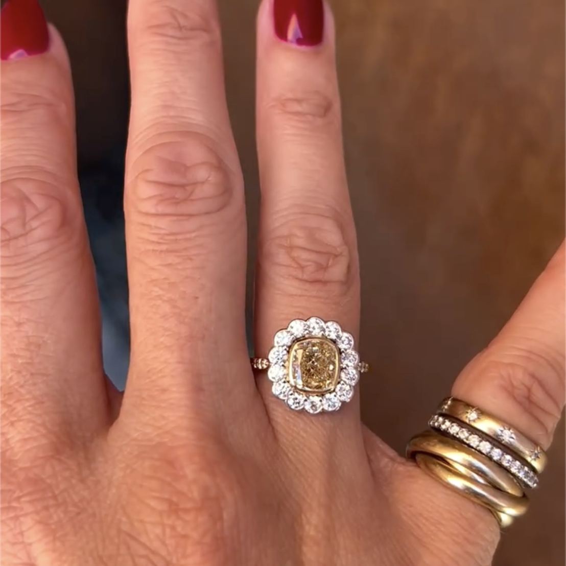 Vintage 3.8ct Cushion Cut Yellow Sapphire  Engagement Ring