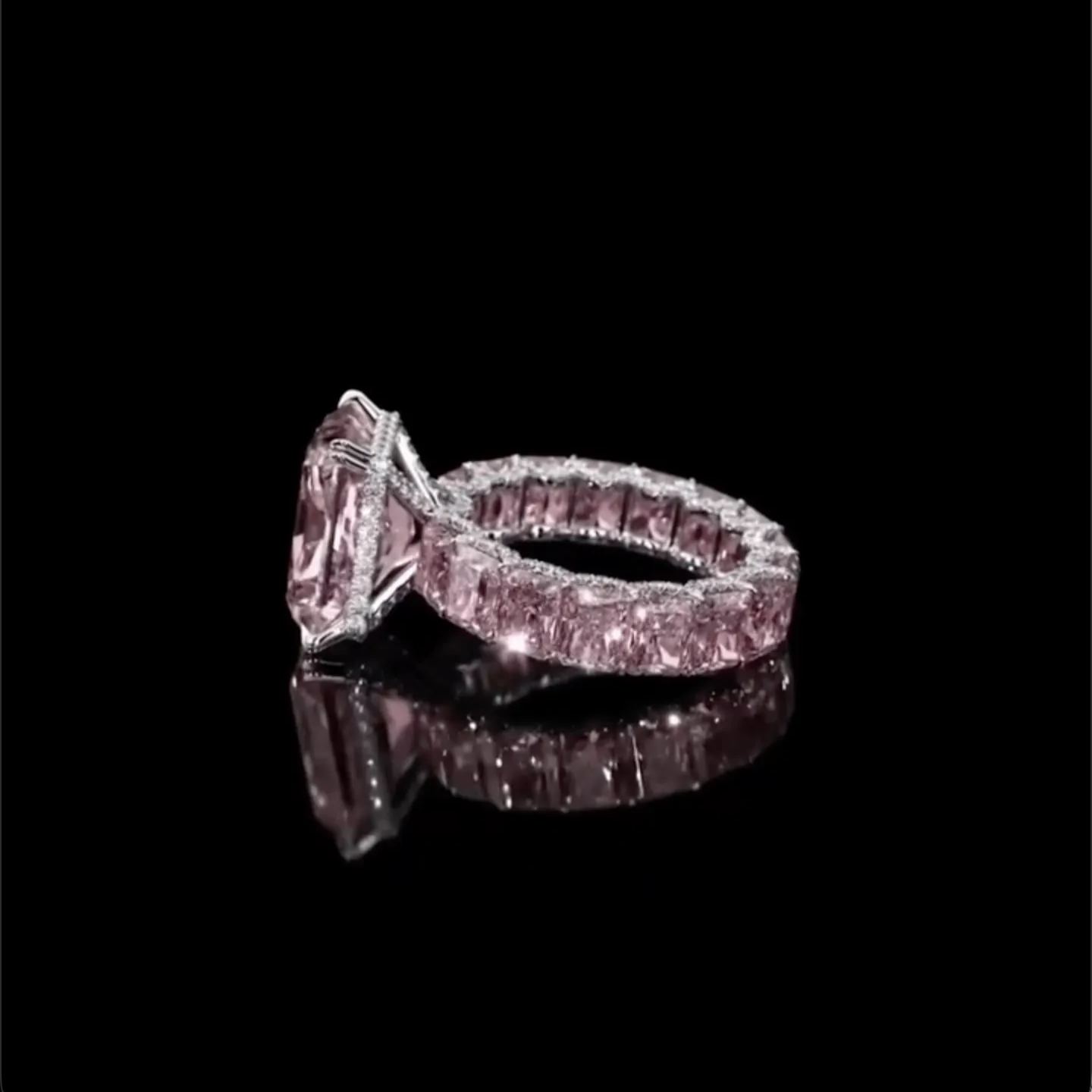 Luxury 3.6ct Emerald Cut Pink Sapphire Engagement Ring