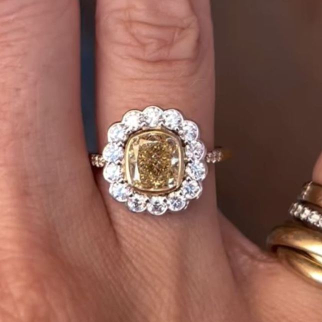 Vintage 3.8ct Cushion Cut Yellow Sapphire  Engagement Ring
