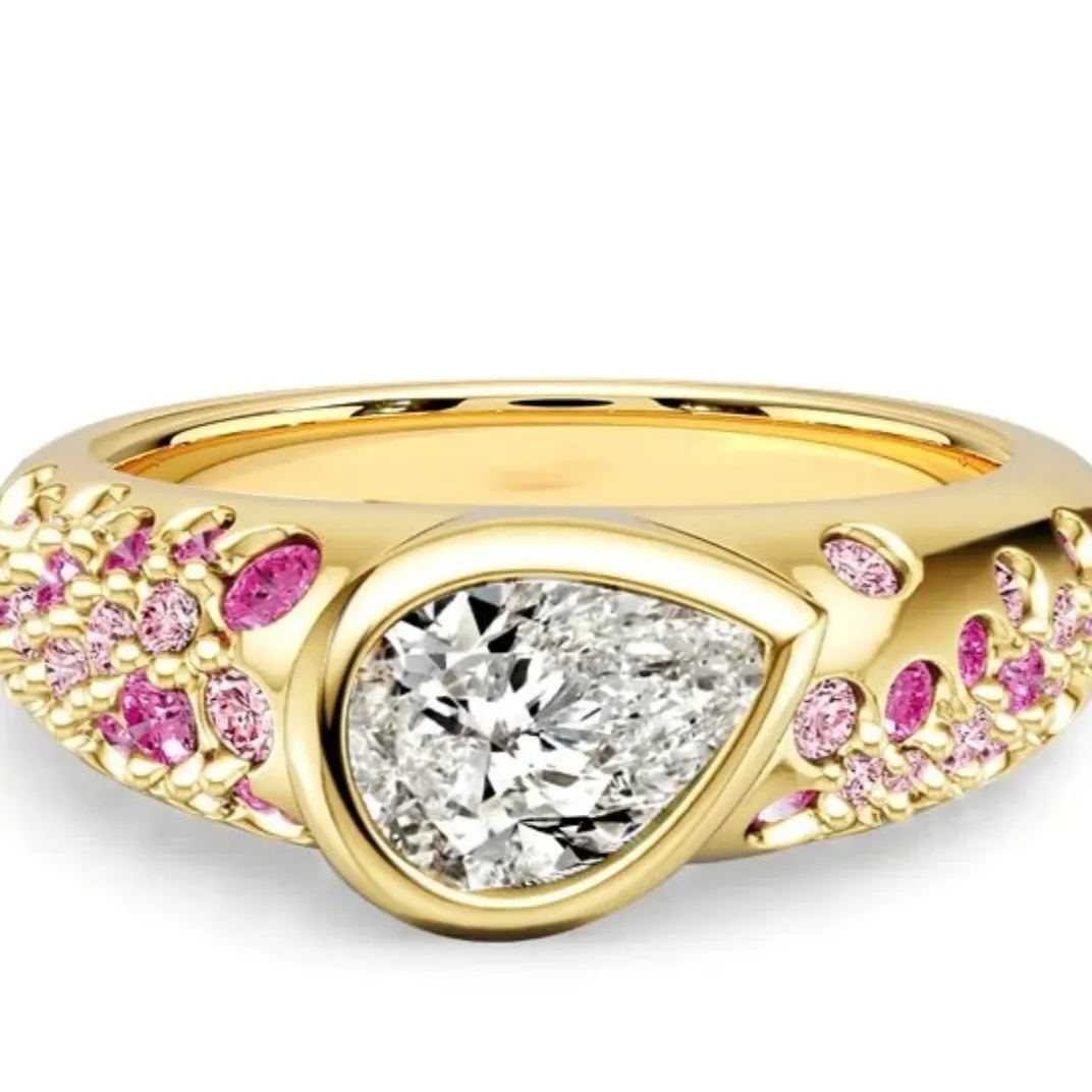 Fashion 2.2ct Pear Cut White Sapphire Romantic Dating Ring