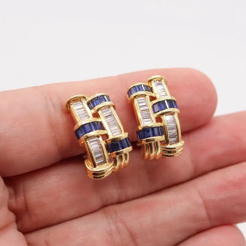 Gemstone-encrusted fashionable woven earrings