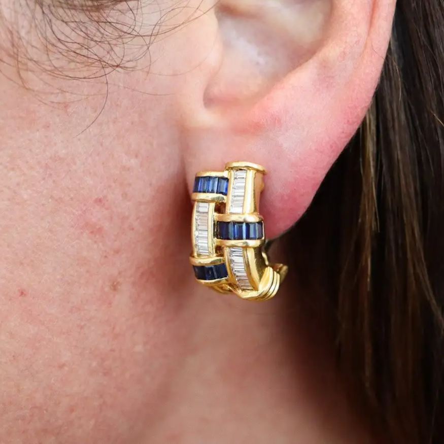 Gemstone-encrusted fashionable woven earrings