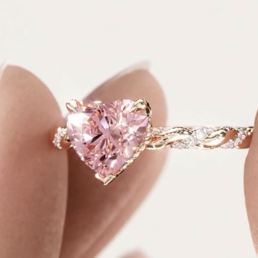 Romantic 3.5ct Heart Cut Pink Sapphire Engagement Ring